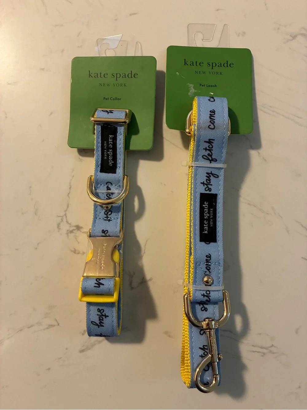Kate Spade New York Raining Cats & Dogs Pet Collar & Leash Set M/L Dog Bundle